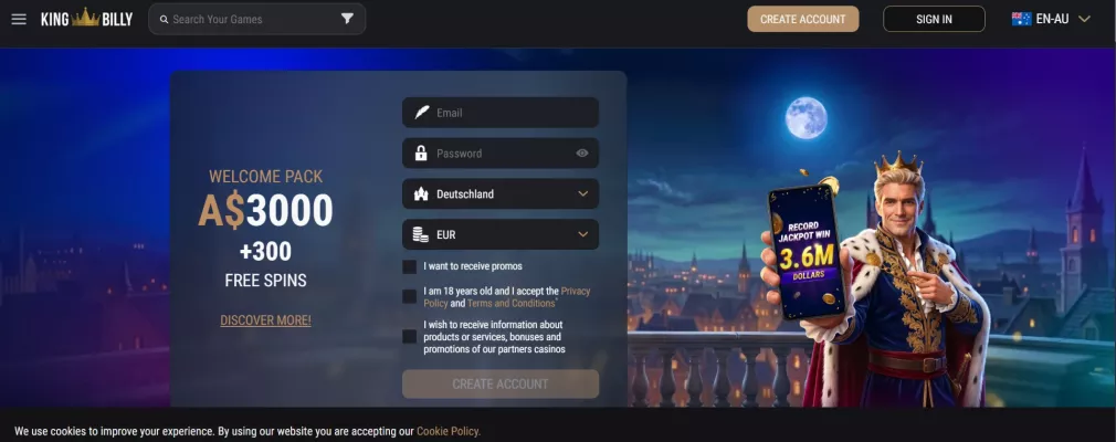 Kingbilly Casino Willkommensbonus 3000 Euro und 300 Freispiele